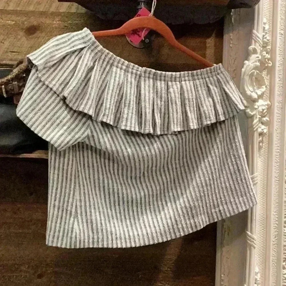 Club Monaco One-Shoulder Striped Ruffle Top Size M - Picture 4 of 8